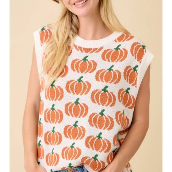 Women's Pumpkin Sleeveless Sweater Mainstrip Size Medium - Picture 5 of 6